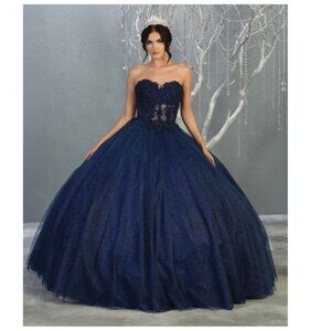 Navy Sweet 16 Long Sweetheart Strapless Ball Gown Dress By Lyala K LK141